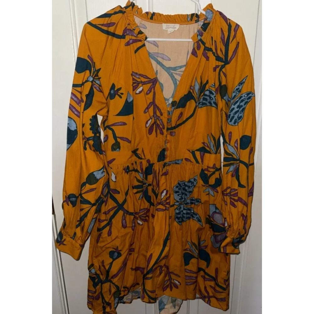 New Anthropologie Let Me Be Orange Yellow Floral Dress Large - Picture 2 of 4